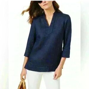 J.McLaughlin NWT Faith 100% Linen Quarter Sleeve Vneck Blouse